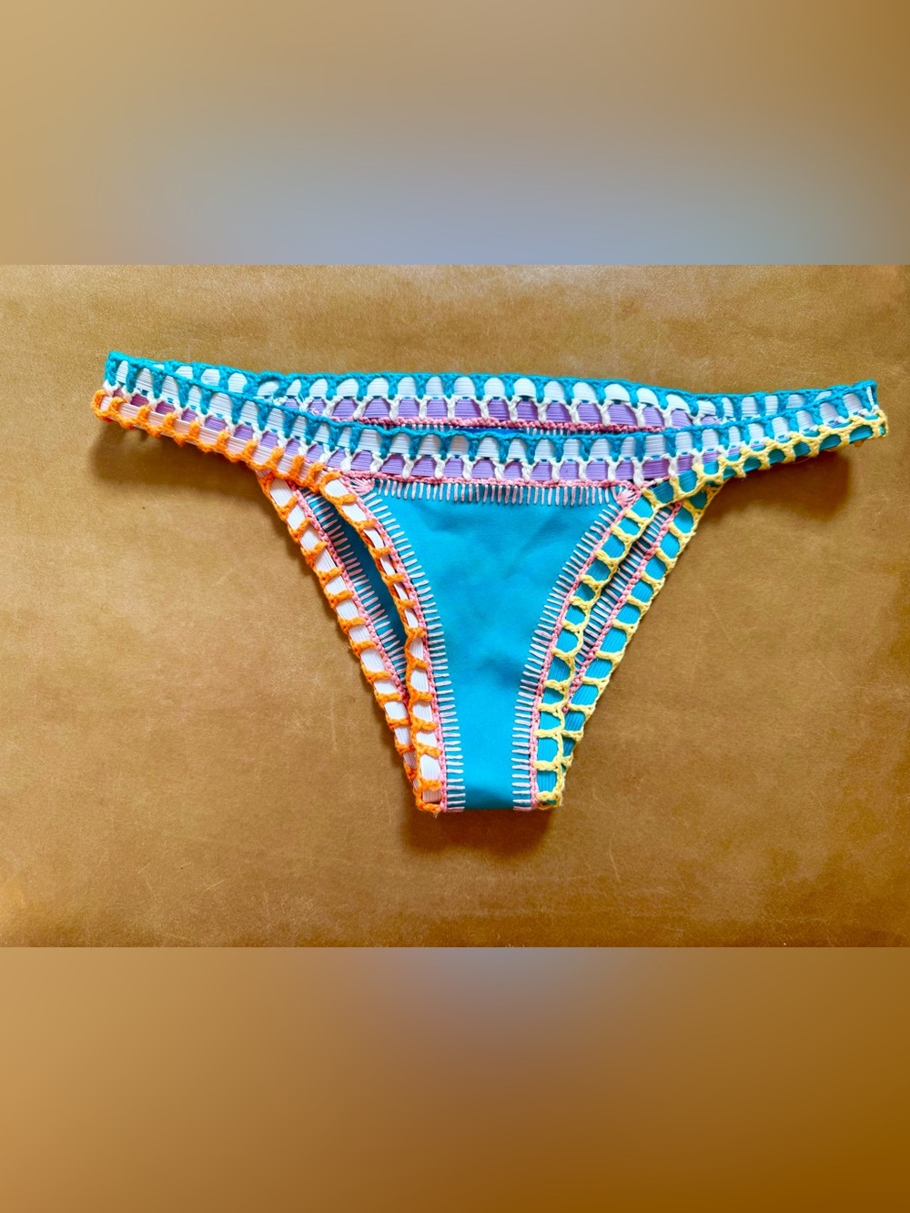 KIINI Turquoise Crochet Trim Bikini in Teal with Multicolor Accents - Picture 5 of 6
